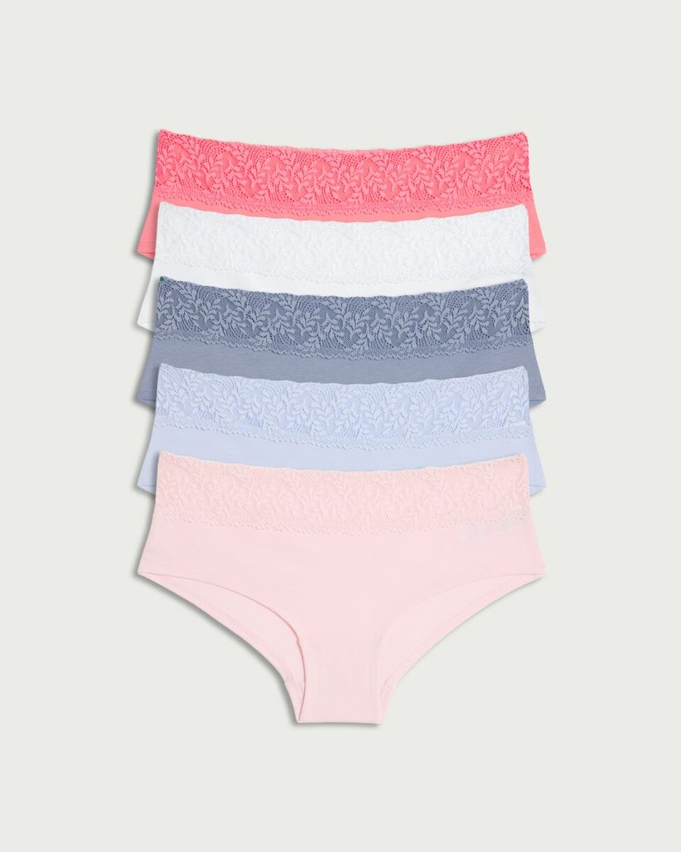 image 1 of F&F 5-Pack Cotton Rich Lace Trim Shorts in Multi