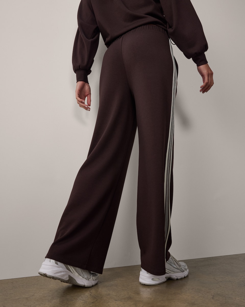 image 1 of F&F Active AFTERCLASS Side Stripe Wide Leg Co-ord Joggers in Chocolate