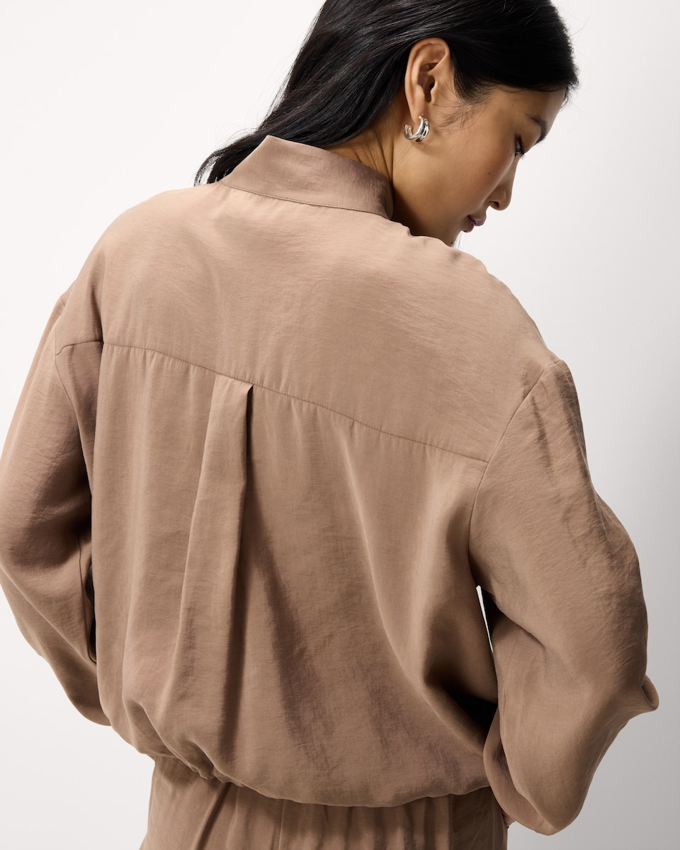 image 1 of F&F Modal Rich Funnel Neck Zip Up Jacket in Chocolate