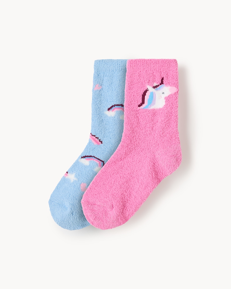 F&F Girls 2-Pack Unicorn Cosy Socks in Multi