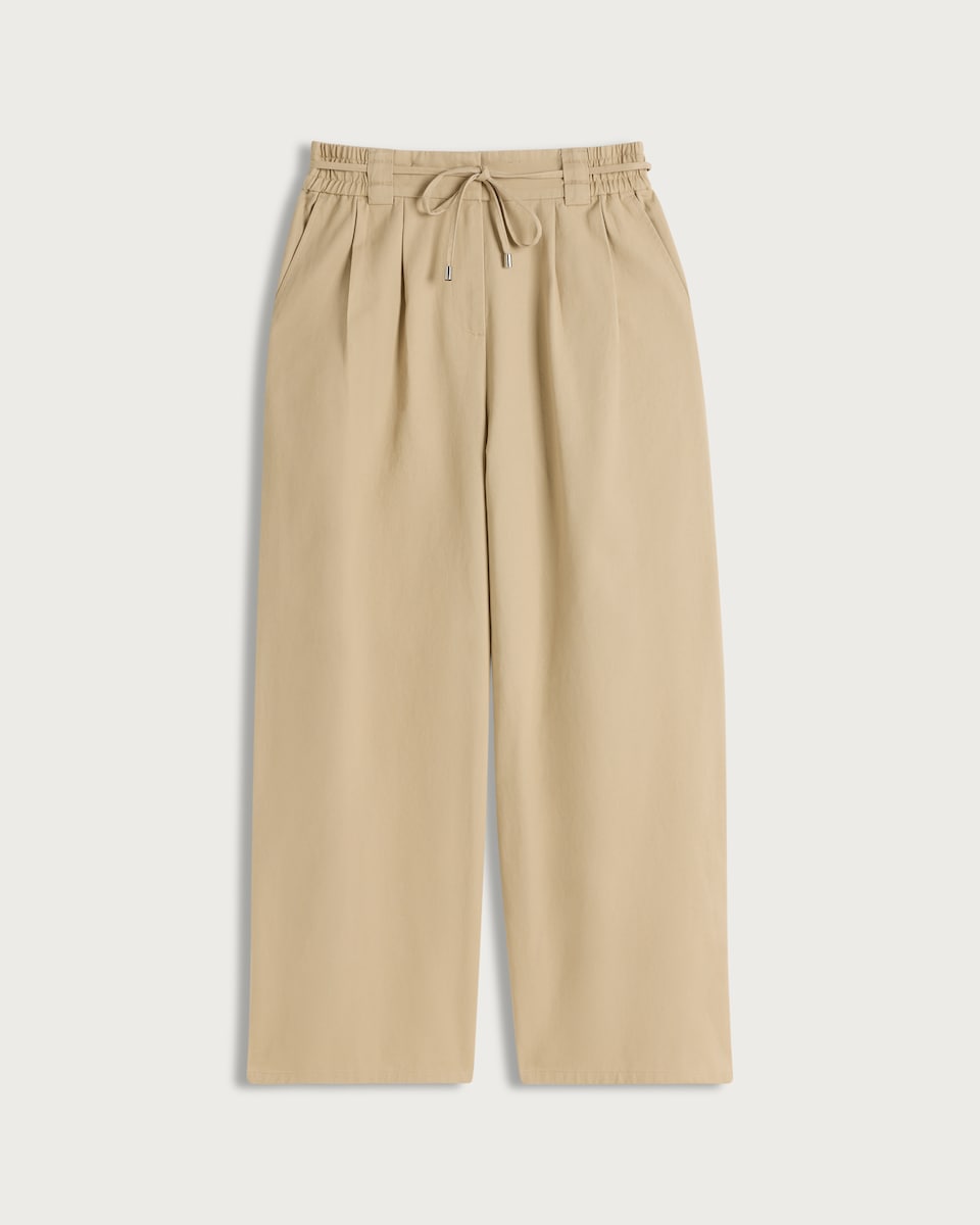 image 1 of F&F Pure Cotton Wide Leg Drawstring Trousers in Brown