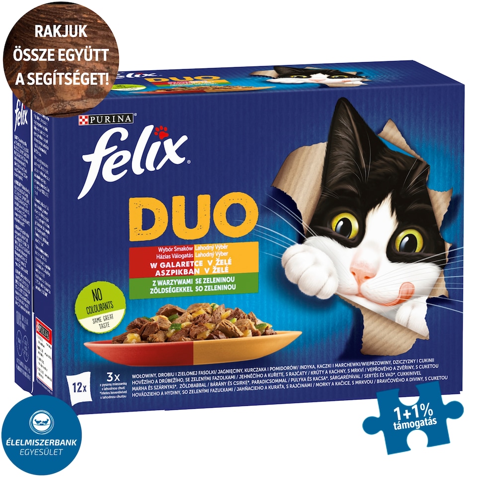 Purina Felix Fantastic Duo házias válogatás  zöldséggel aszpikban nedves macskaeledel 12 x 85 g
