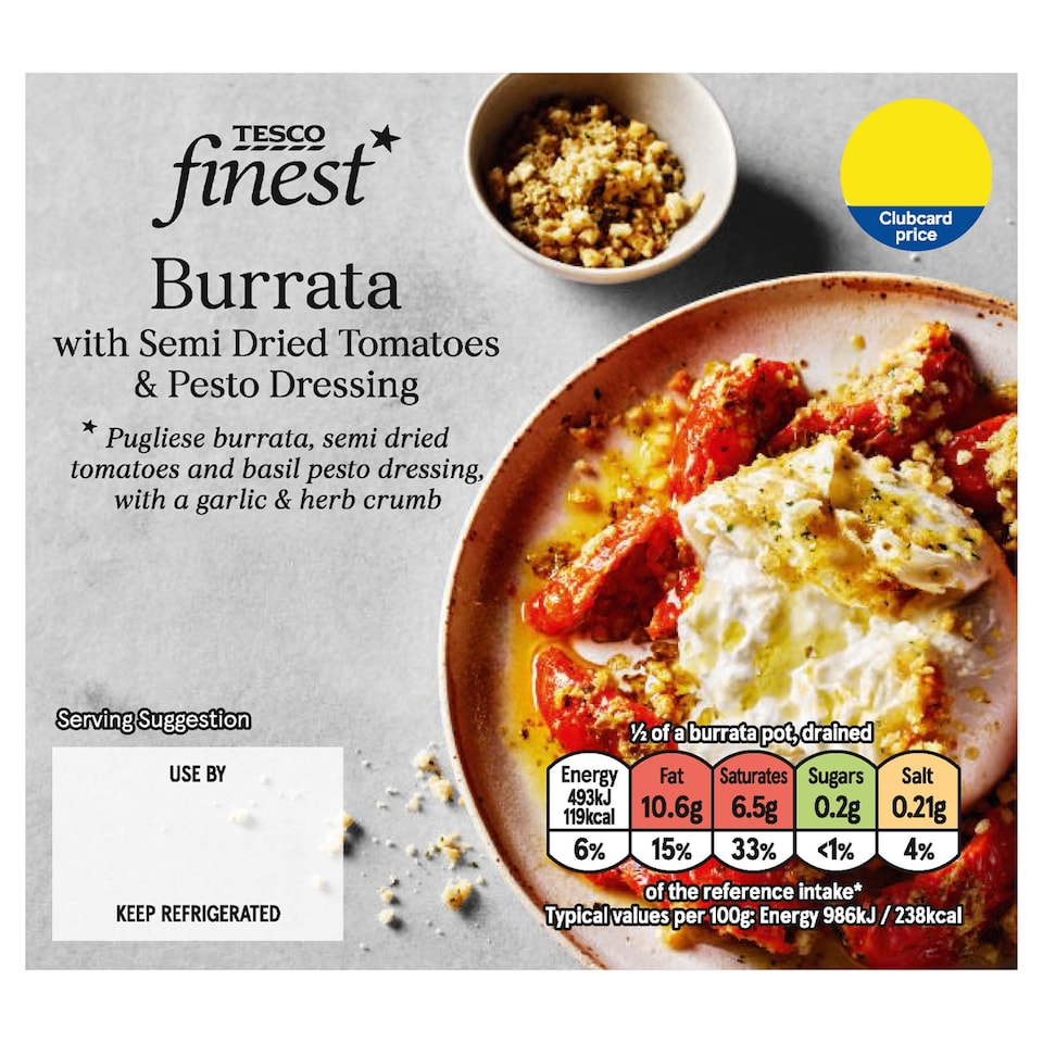 Tesco Finest Burrata with Semi Dried Tomatoes Summer Edition 300g