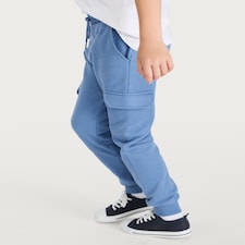 F&F Boys Cotton Rich Cuffed Drawstring Cargo Joggers in Blue