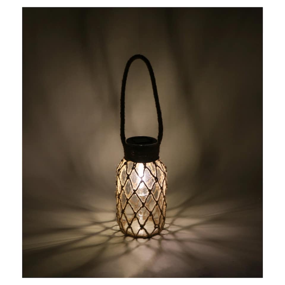 TESCO OUTDOOR SOLAR ROPE JAR GLASS LANTERN
