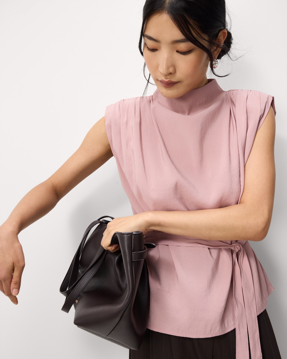 image 1 of F&F High Neck Tie Side Blouse in Pink
