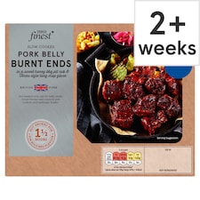 Tesco Finest Slow Cooked Pork Belly Burnt Ends in a Sweet Honey BBQ Pit Rub & Texas Style Tang Mop Glaze 410G