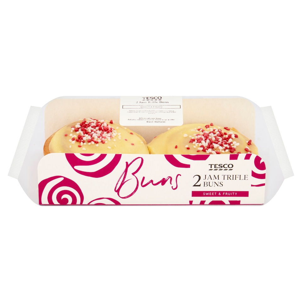 image 1 of Tesco Raspberry Jam Trifle Buns 2 Pack