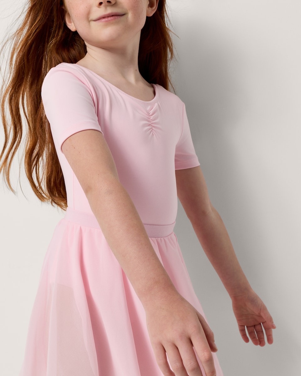 image 1 of F&F Active Girls Short Sleeved Leotard in Pink