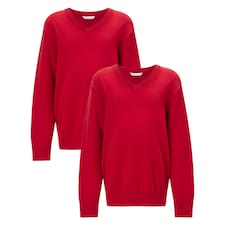 F&F School 2-Pack Pure Cotton V-Neck Jumpers in Red