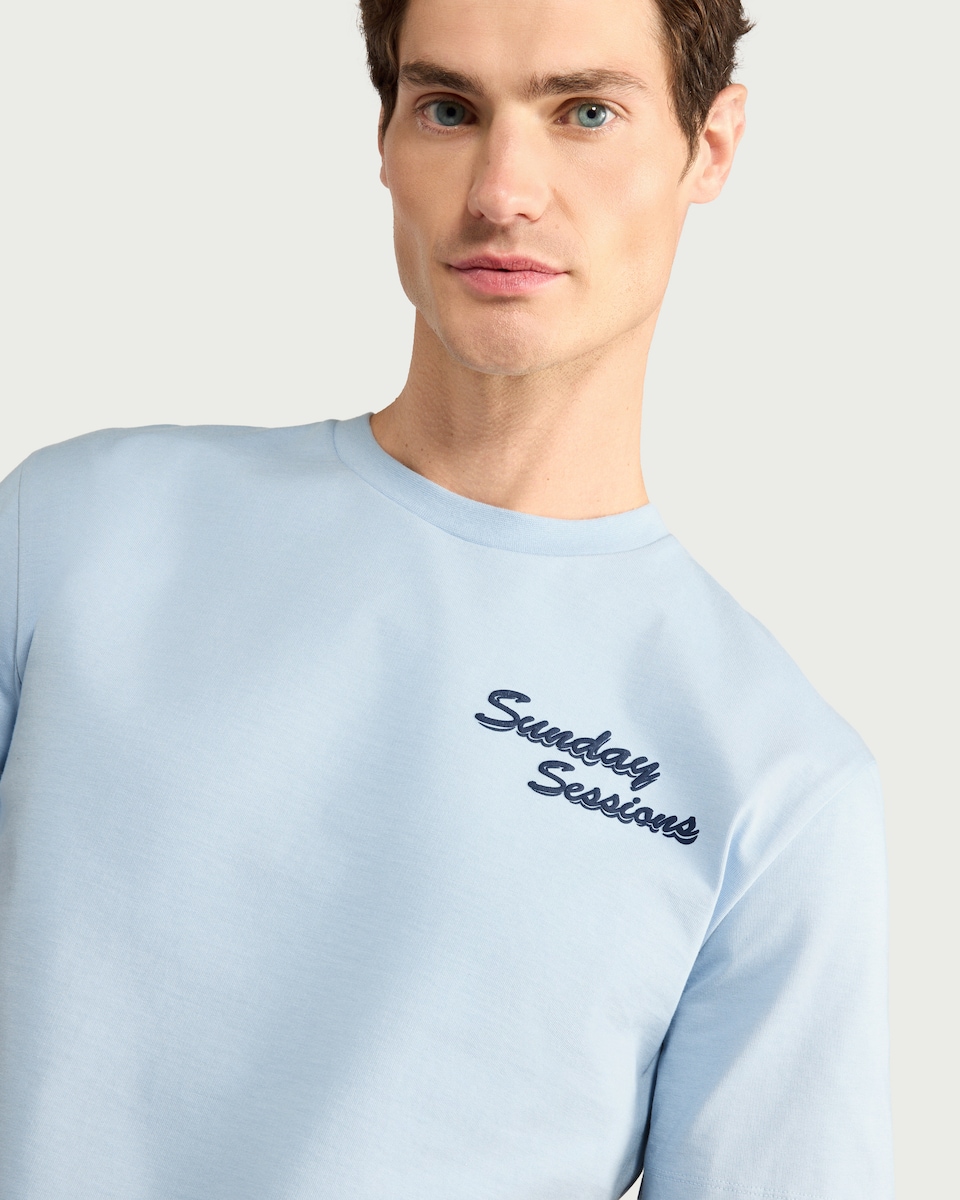 image 1 of F&F Pure Cotton Sunday Sessions T-Shirt in Blue