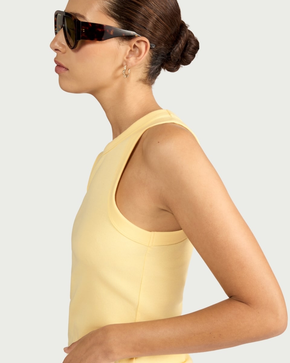 image 1 of F&F Cotton Rich Ribbed Racerback Vest in Yellow
