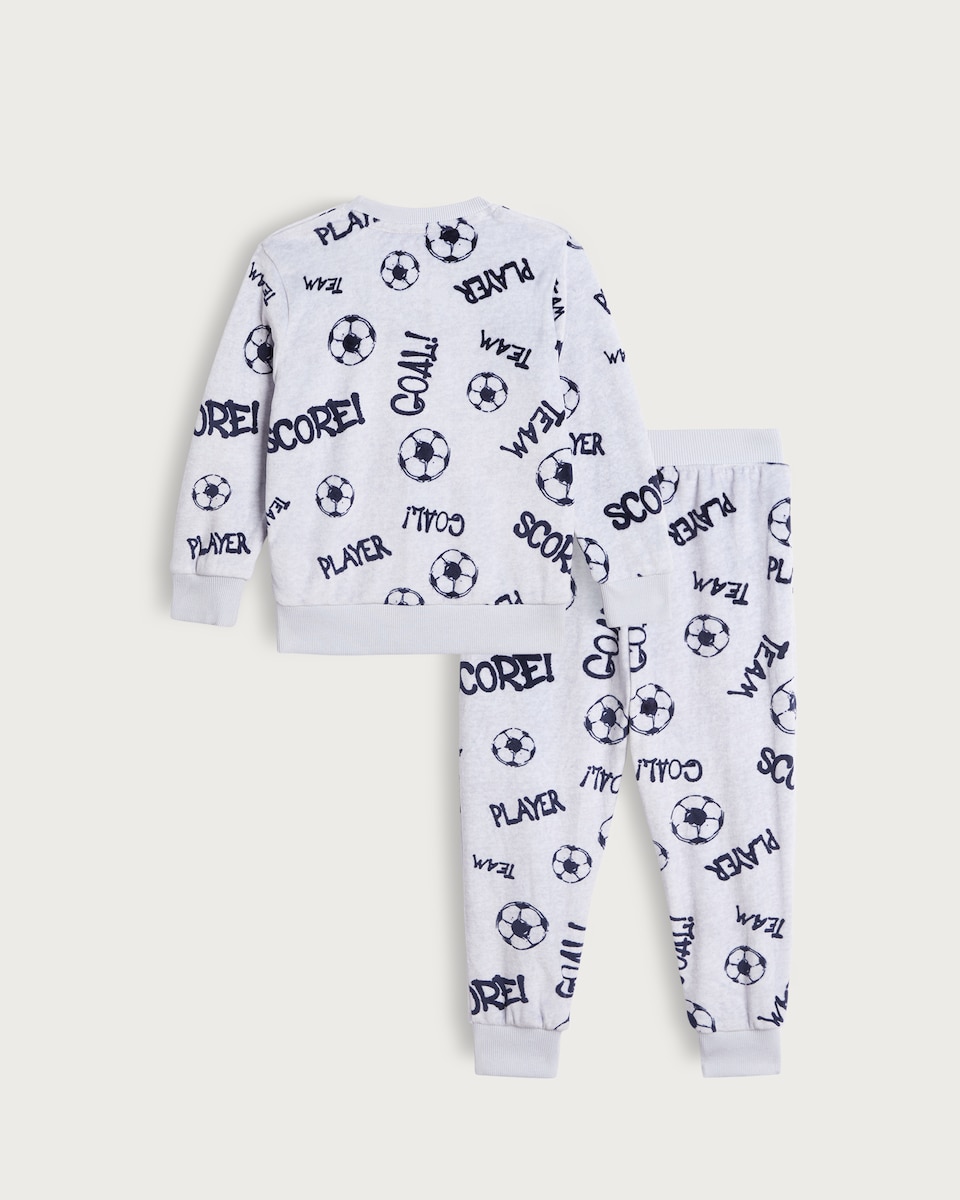 image 1 of F&F Boys Minky Football Print Long Sleeved Pyjama Set in Grey