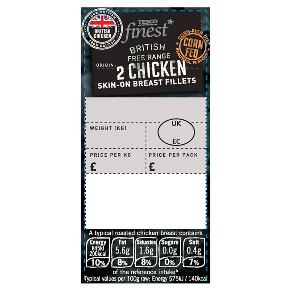 Tesco Finest British Cornfed Free Range Skin On Chicken Fillets 2 Pack