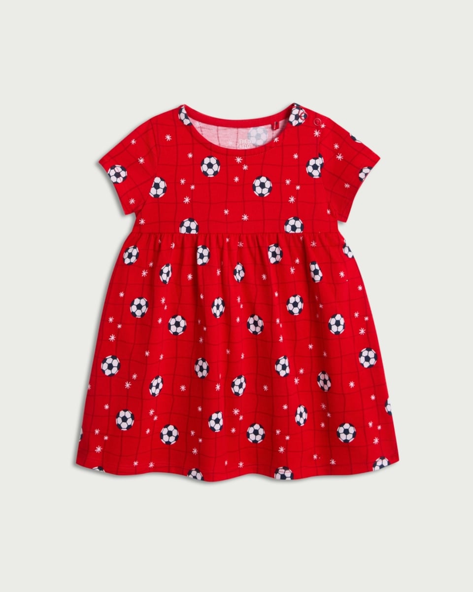 image 1 of F&F Baby Pure Cotton Football Print Dress in Red