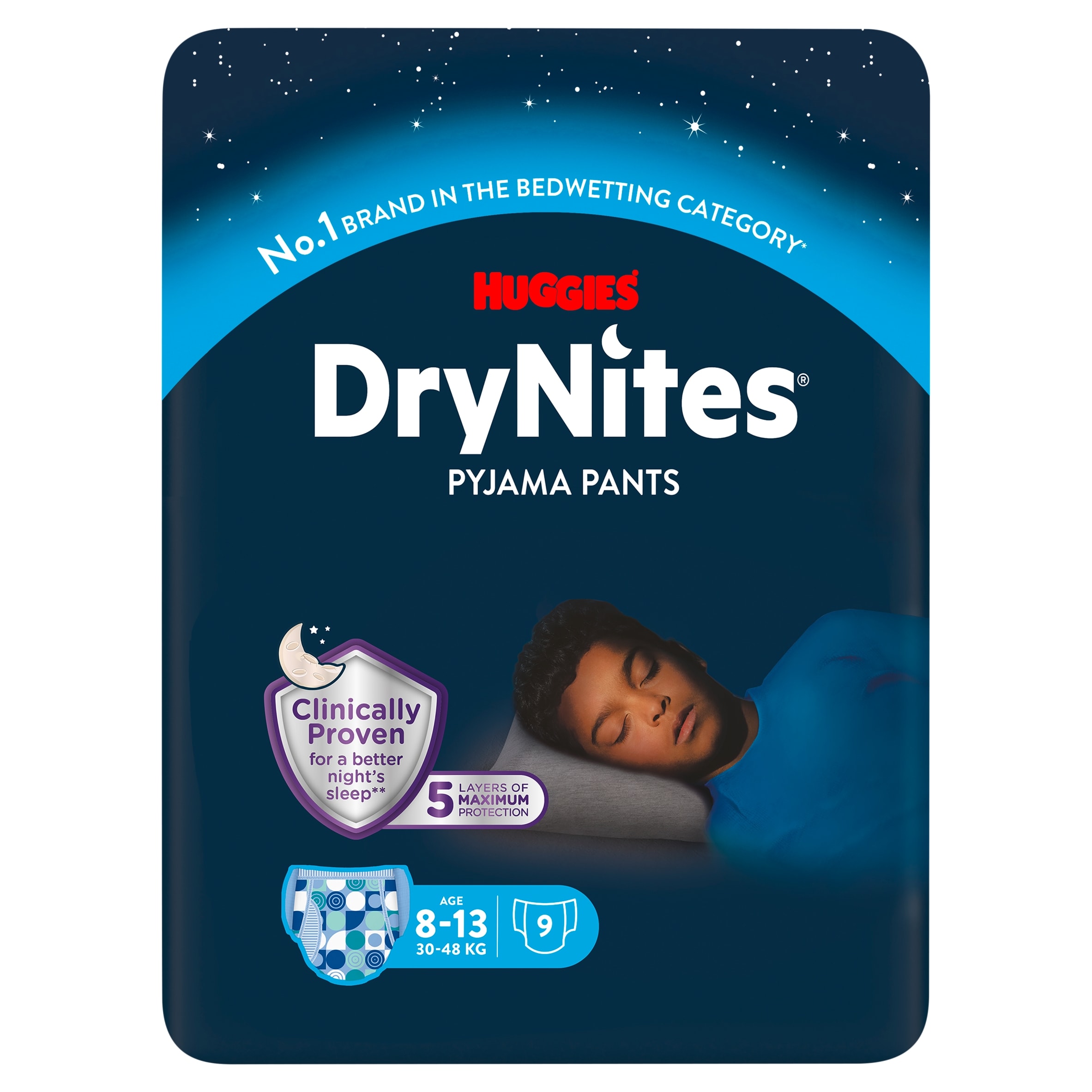 Huggies DryNites Bedwetting Pyjama Nappy Pants Boy 8-13Yr x 9