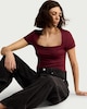 image 2 of F&F Polyamide Square Neck Short Sleeved Top in Purple