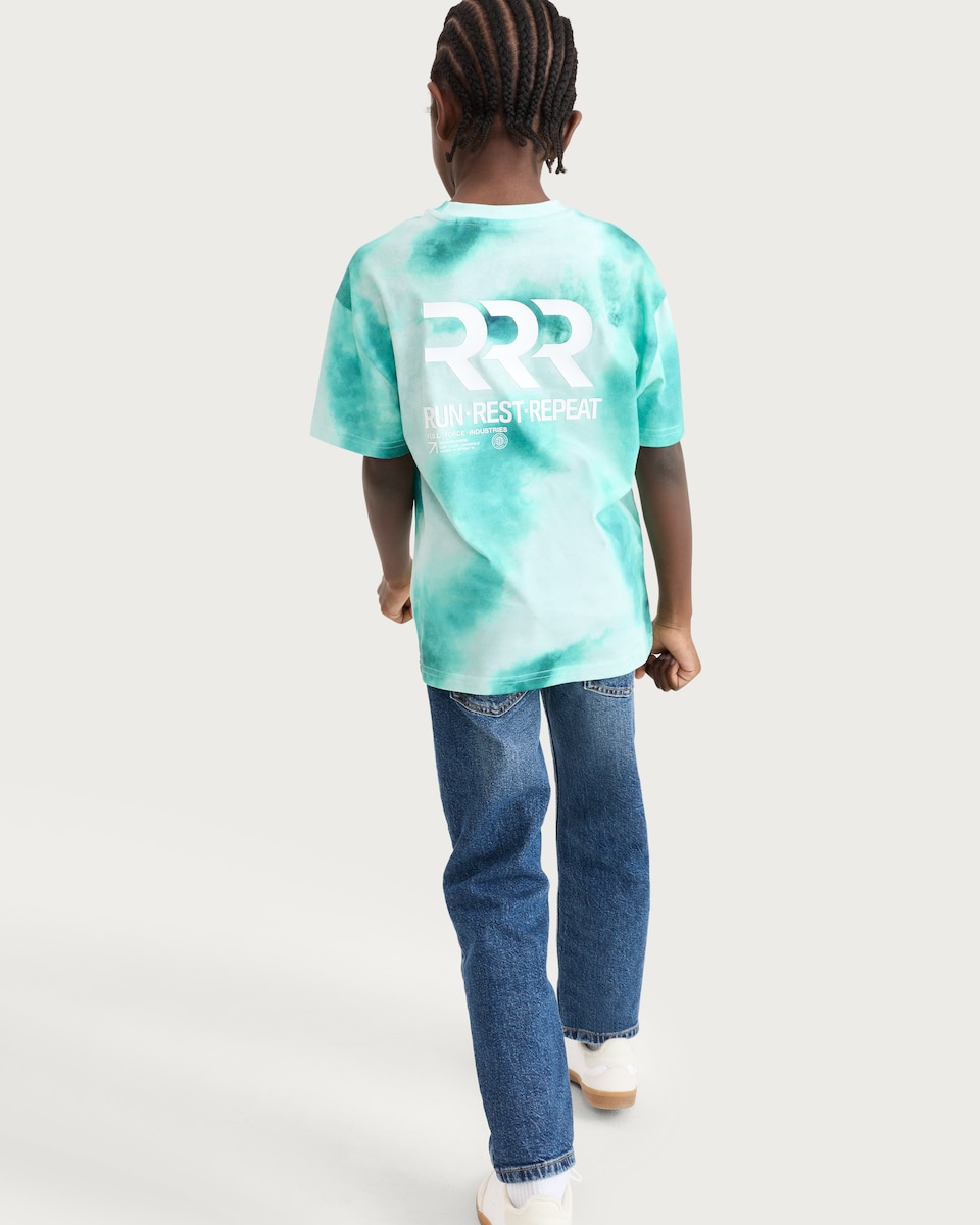 image 1 of F&F Active Boys Pure Cotton Tie Dye Oversized Fit T-Shirt in Multi Blue
