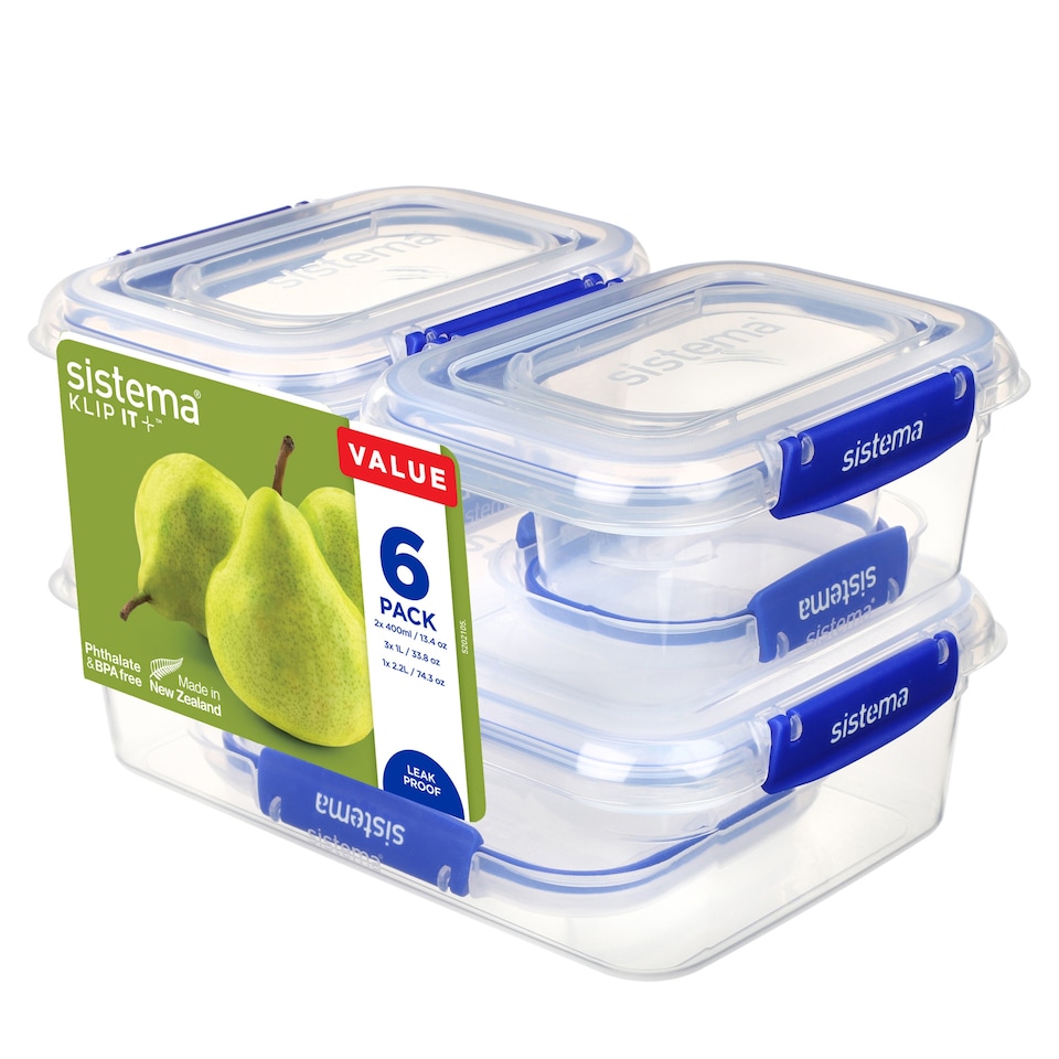 image 1 of Sistema Essentials Klip It Plus Food Storage 6 Pack 