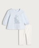 image 1 of F&F Baby 2-Piece Cotton Rich Floral Print Bunny Top and Leggings Set in Blue