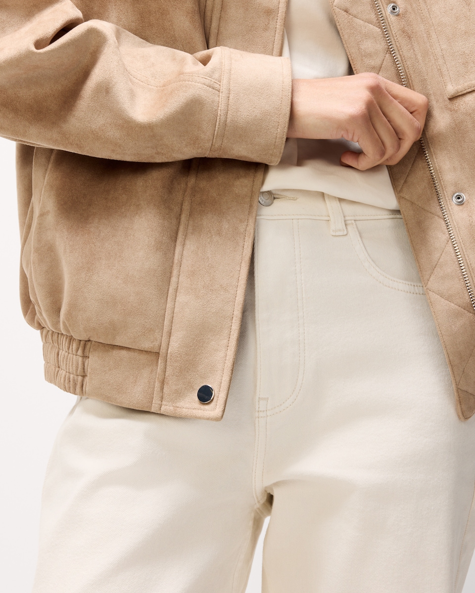 image 1 of F&F High Rise Straight Leg Jeans in Cream