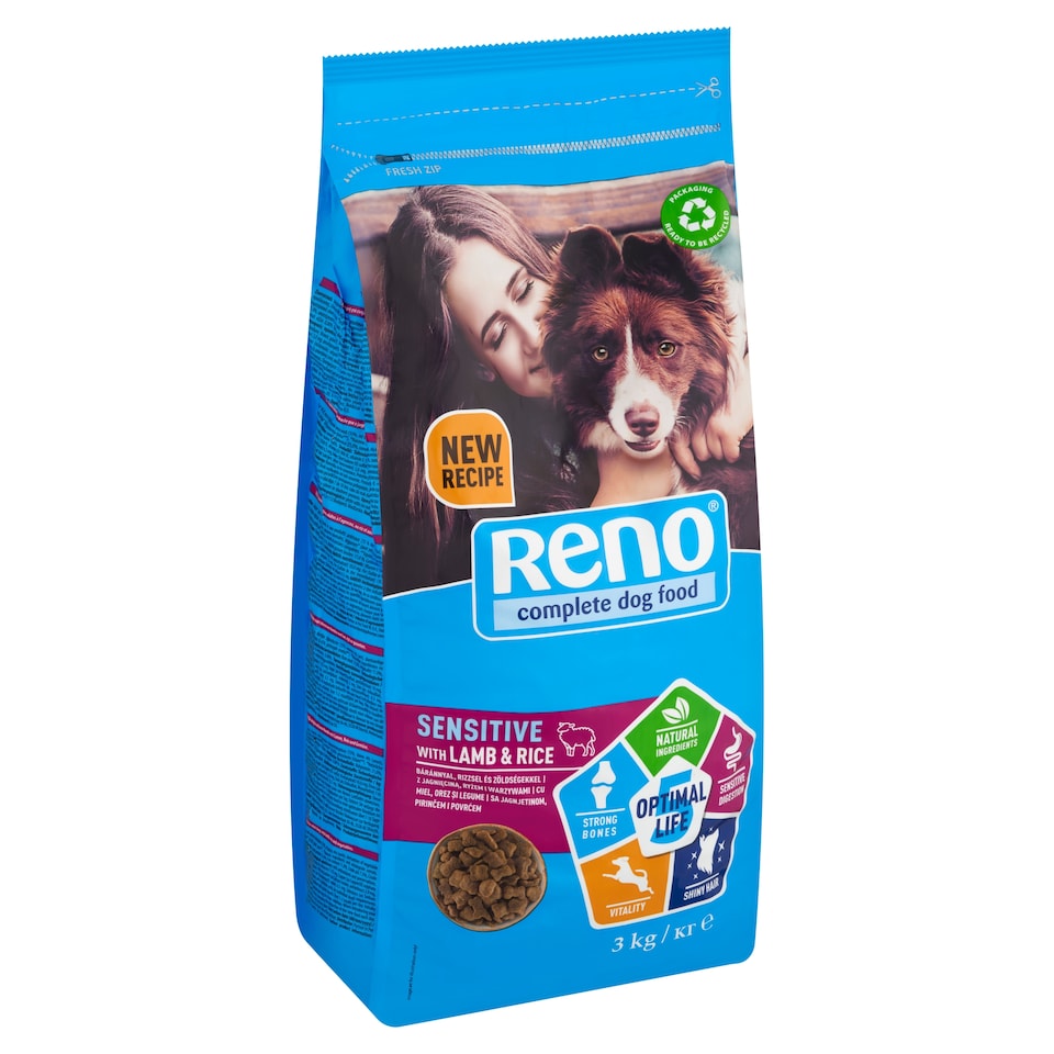 image 1 of Reno Optimal Life Dry Dog Food, Kibble for Adult Dogs with Lamb/Rice/Vegetables 3 kg