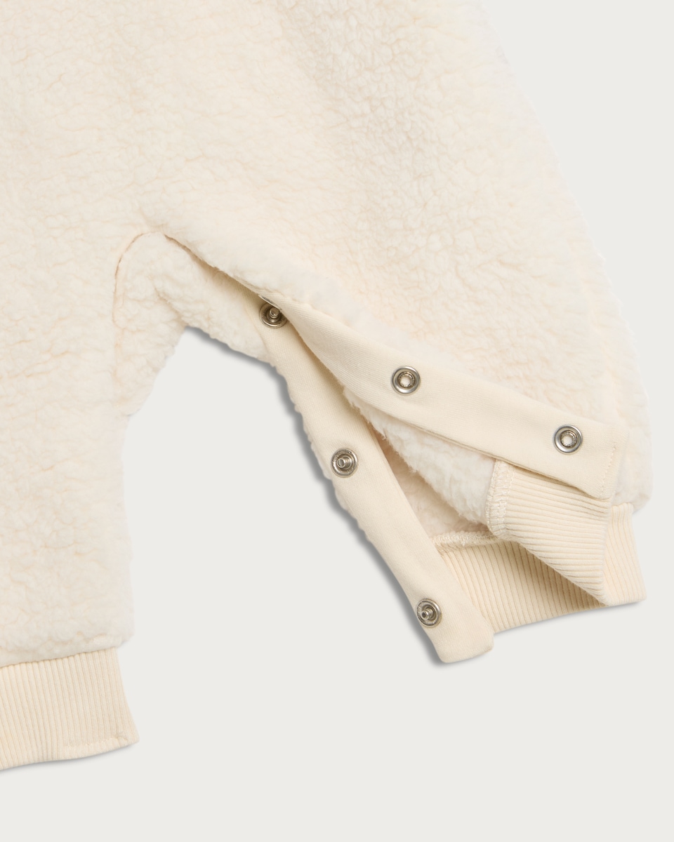 image 1 of F&F Baby Fleece Reindeer Face Dungarees and Bodysuit in White