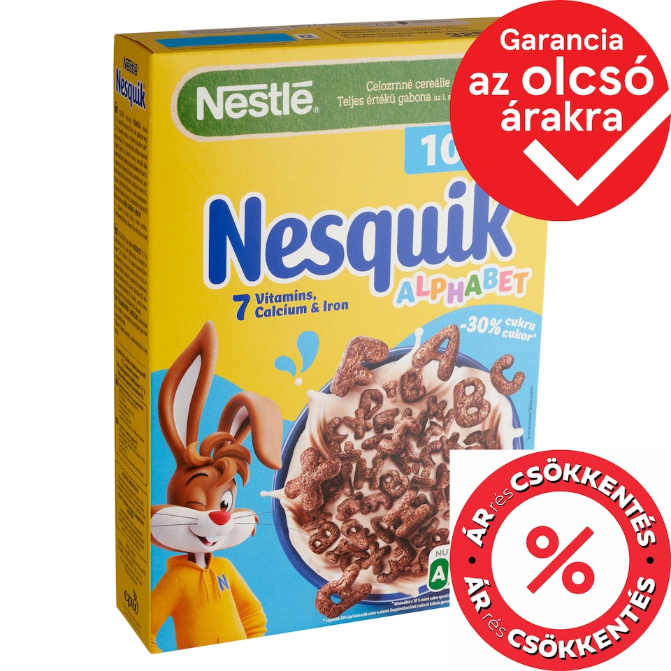 Nestlé Nesquik Alphabet betű formájú, kakaós ízű, ropogós gabonapehely vitaminokkal 325 g