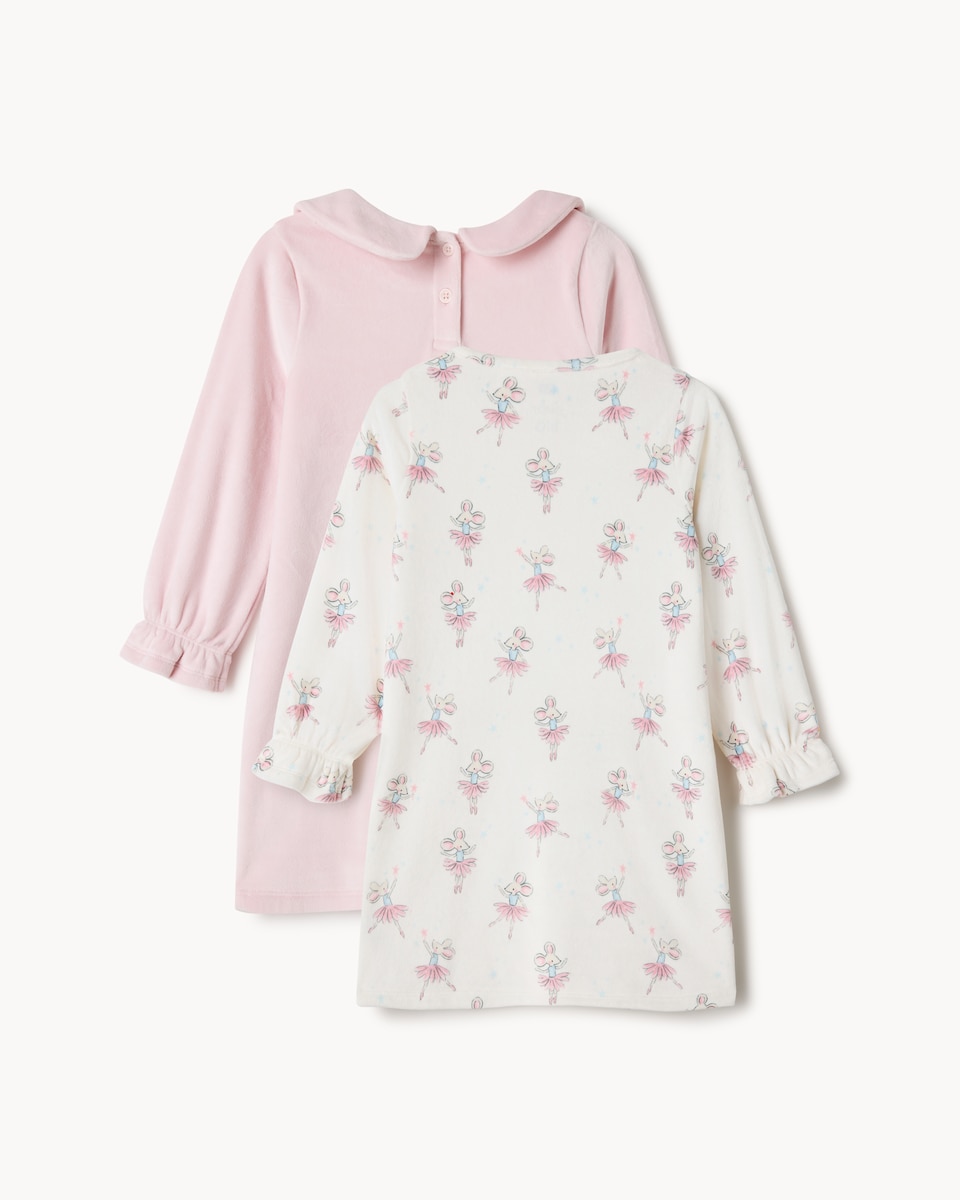 image 1 of F&F Girls 2-Pack Minky Fleece Mouse Ballerina Long Sleeved Nightdresses in Multi