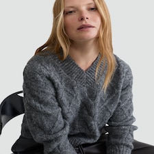 F&F Cable Knit V Neck Jumper with Wool in Grey