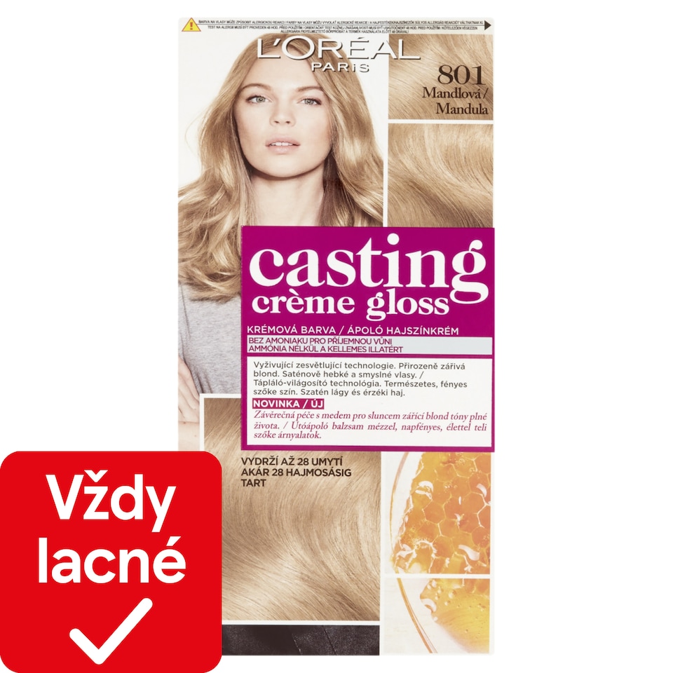 L'Oréal Paris Casting Creme Gloss, semipermanentná farba 801 MANDĽOVÁ, 48 +72 +60 ml