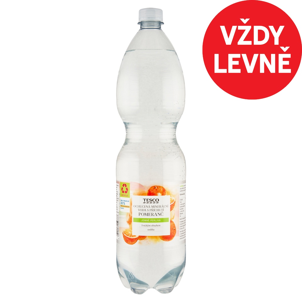 Tesco Ochucená minerální voda s příchutí pomeranč jemně perlivá 1,5l