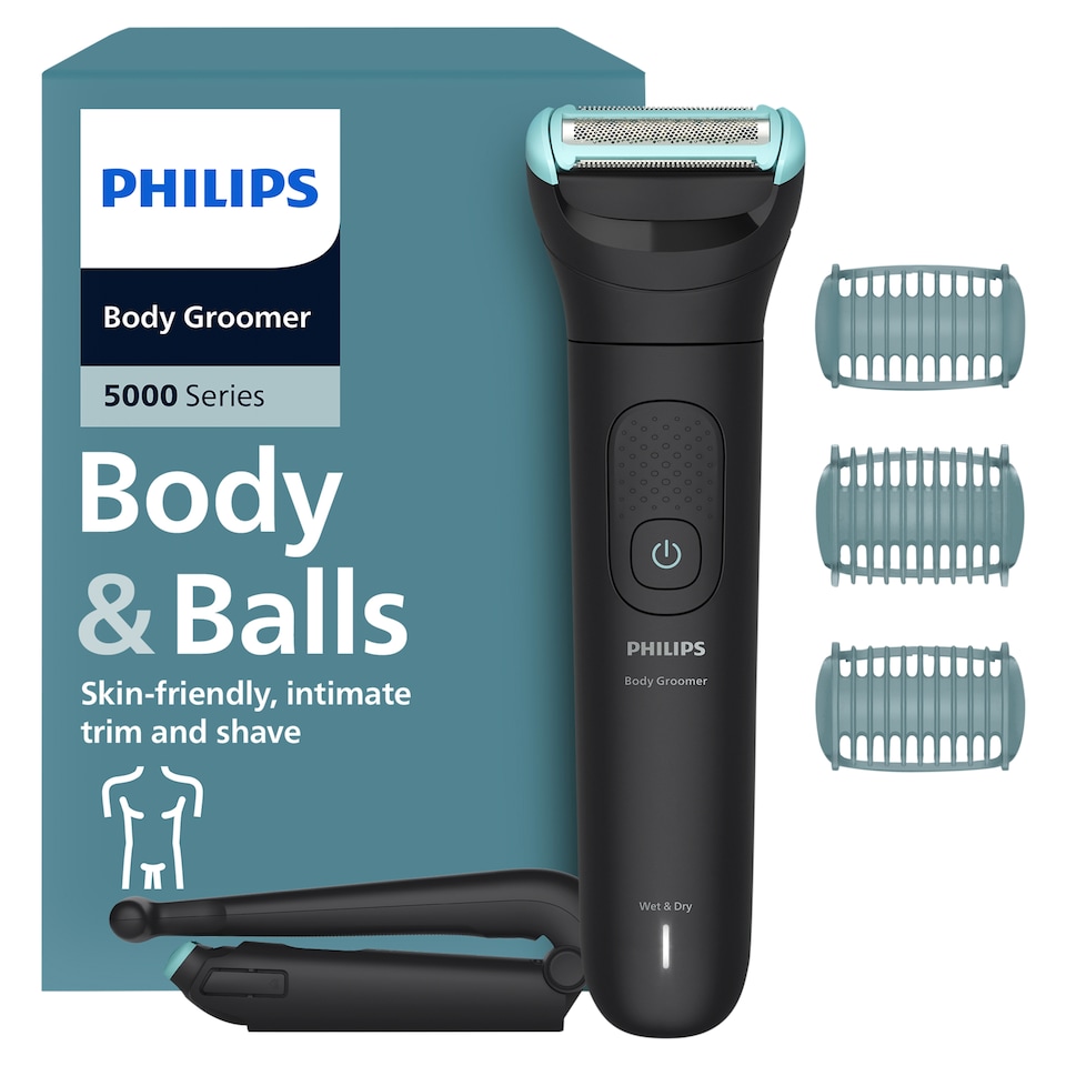 image 1 of Philips 5000 Series Body & Balls Showerproof Body Groomer with Back Handle BG5475/15