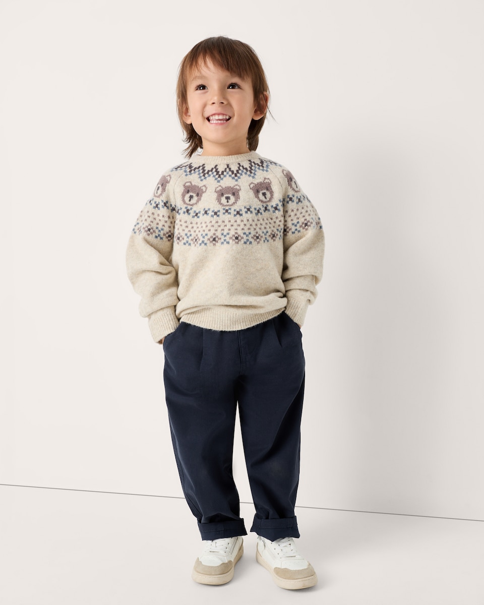 image 1 of F&F Boys Cotton Rich Balloon Leg Trousers in Navy