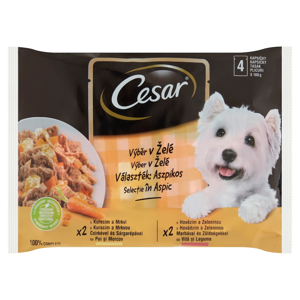 Cesar aszpikos teljes értékű nedves eledel felnőtt kutyák részére 4 x 100 g (400 g) 1. kép