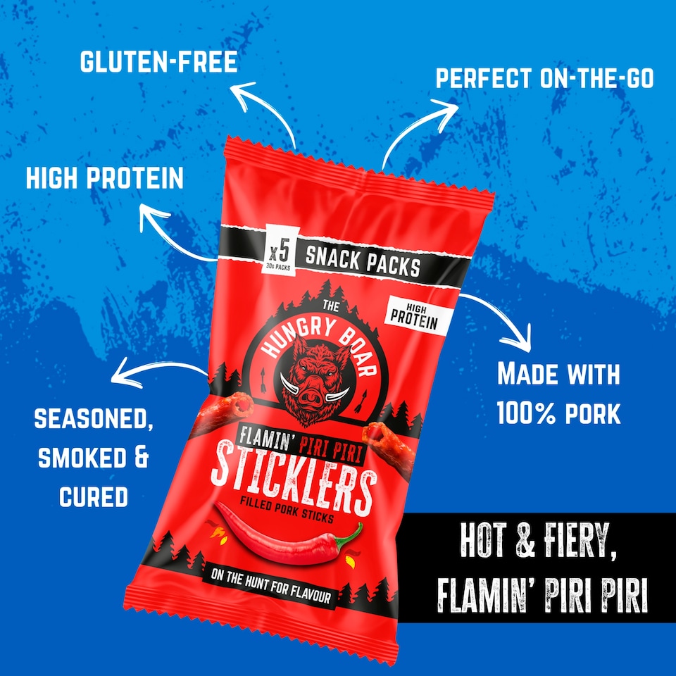 image 1 of The Hungry Boar Flamin' Piri Piri Sticklers 5x30g