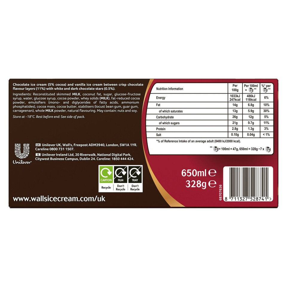 image 1 of Viennetta Chocolate Yule Log Ice Cream 650Ml