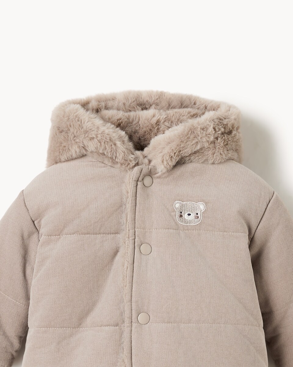 image 1 of F&F Baby Pure Cotton Corduroy Bear Jacket in Tan