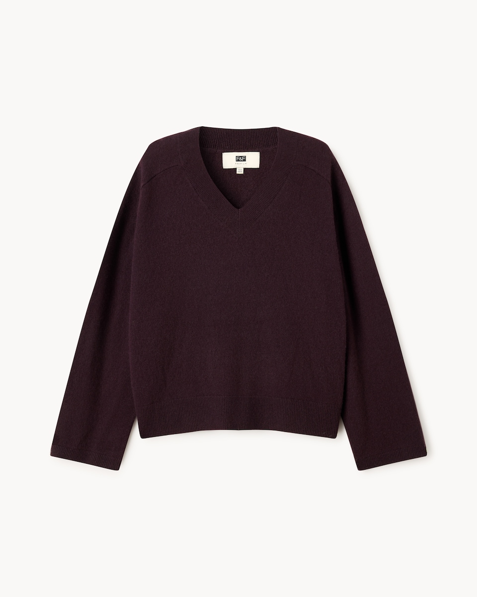 image 1 of F&F Pure Cashmere V Neck Jumper in Burgundy
