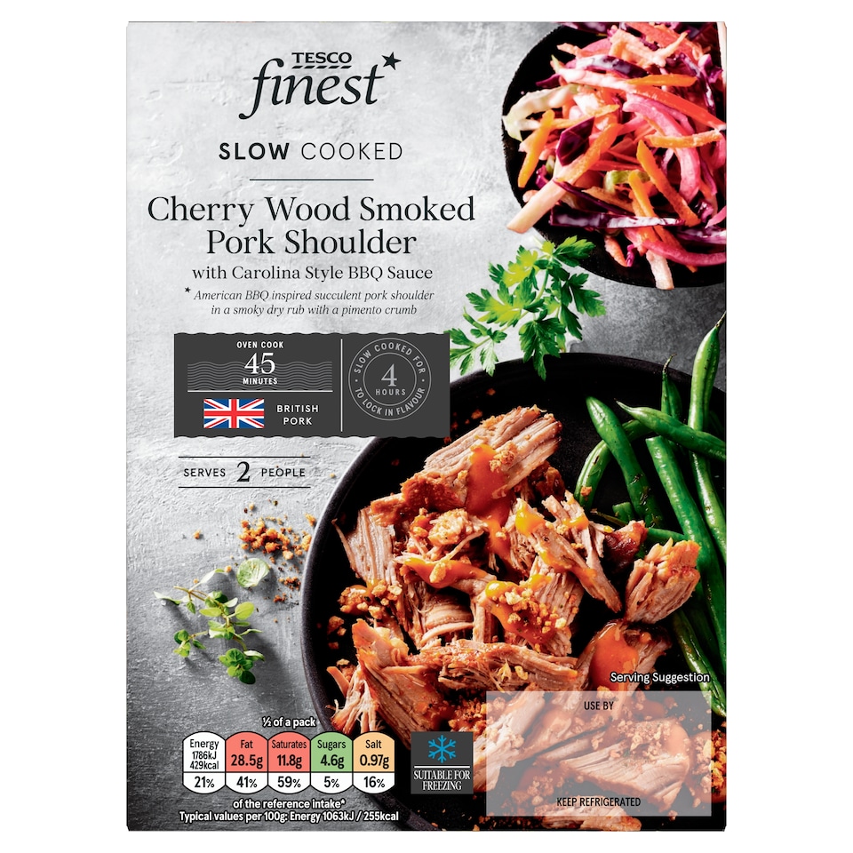 Tesco Finest Slow Cooked Cherrywood Smoked Pork Shoulder with Carolina BBQ sauce 467g