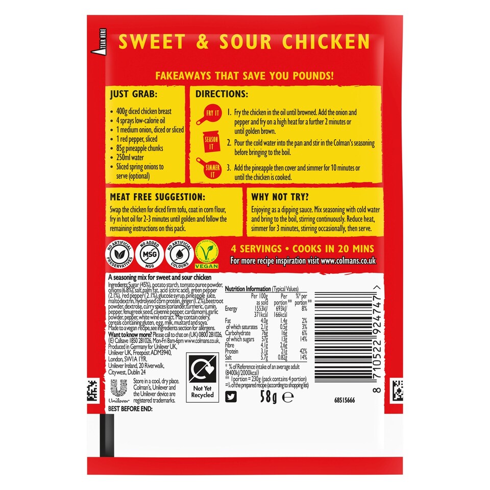 image 1 of Colman's Sweet & Sour Chicken Recipe Mix 58G