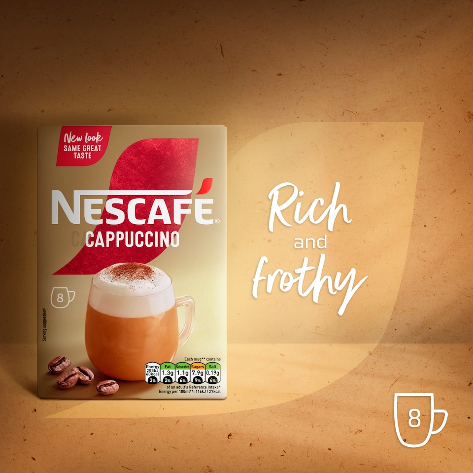 image 1 of Nescafe Cappuccino Instant Coffee 8 x 15.5g Sachets