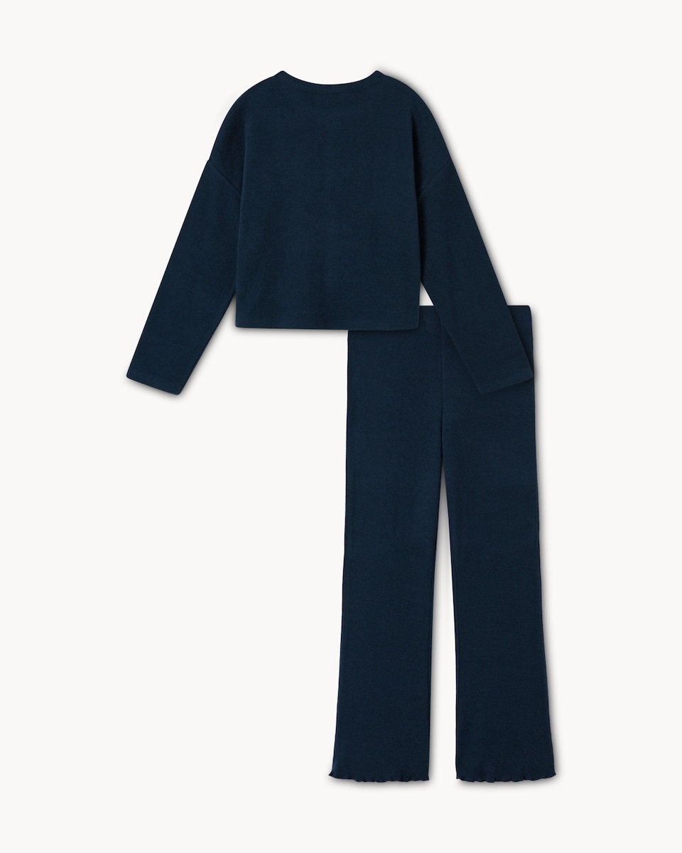 image 1 of F&F Girls Bow Detail Top and Trousers Set in Navy