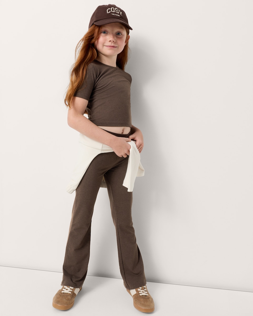image 1 of F&F Active Girls ULTRAMOVE T-Shirt and Flared Leggings Set in Brown