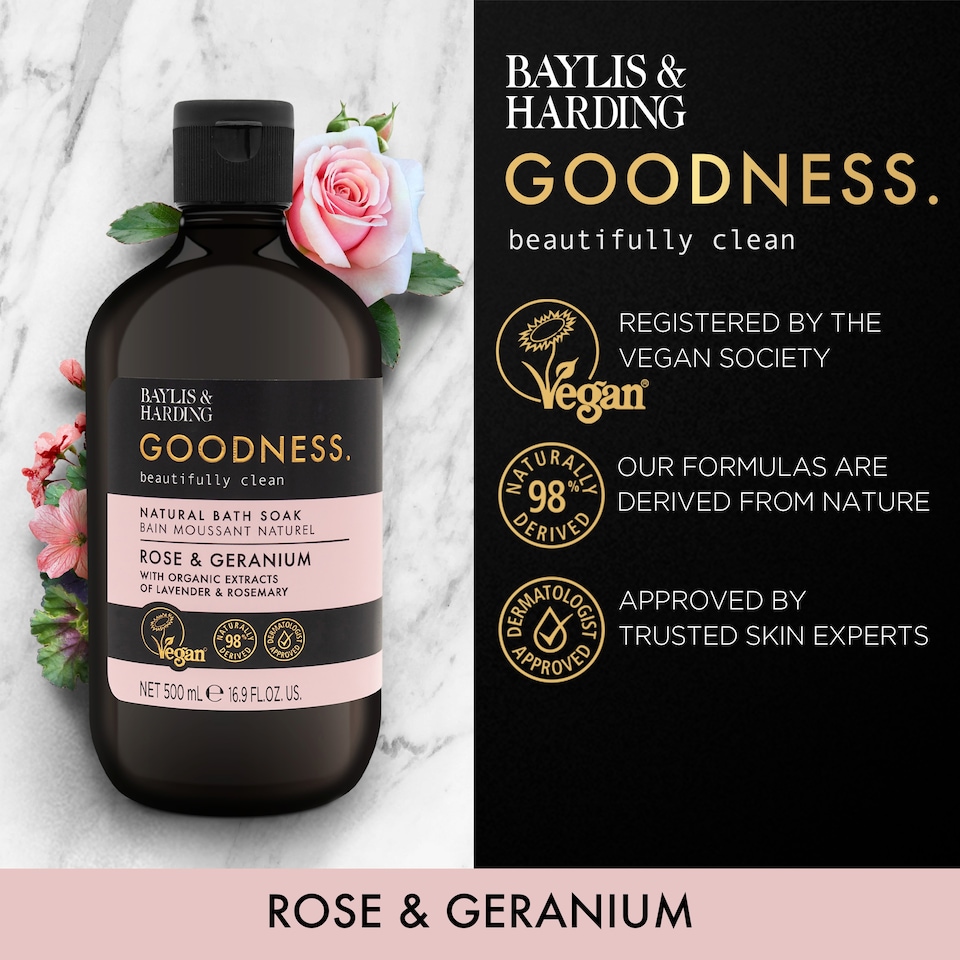 image 1 of Baylis & Harding Goodness Rose & Geranium Bath Soak 500Ml