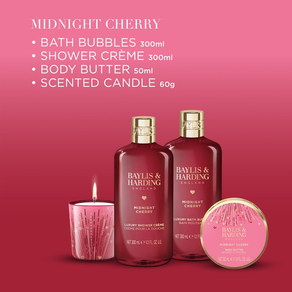 image 1 of Baylis & Harding Midnight Cherry  Pamper Trio Gift Set