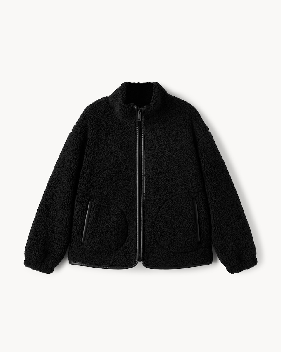image 1 of F&F Girls Borg Zip Up Jacket in Black