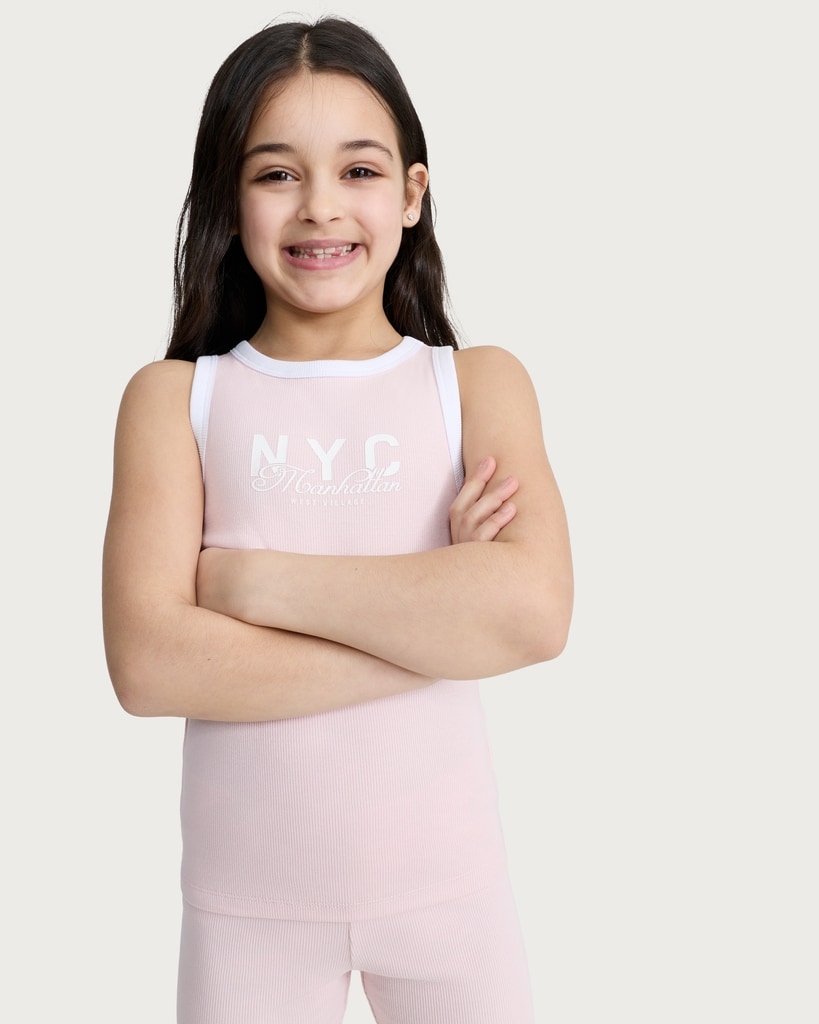 F&F Girls 2-Pack Cotton Rich Ribbed Vests in Multi Pink