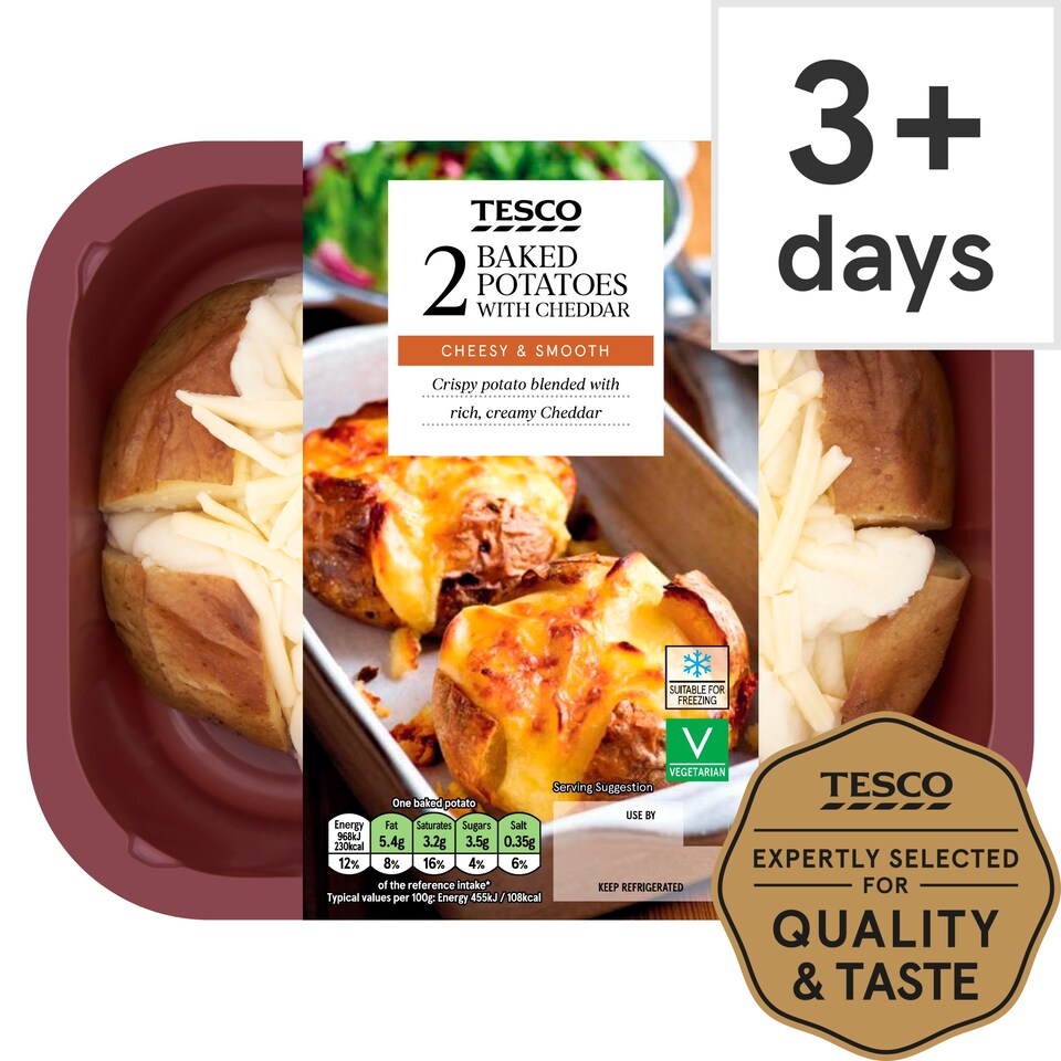 Tesco 2 Baked Potatoes With Cheddar 450G Tesco Groceries