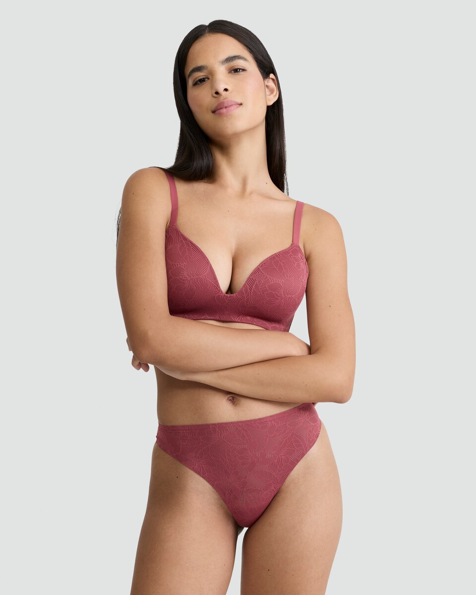 image 1 of F&F 2-Pack Contour Lace Thongs in Purple